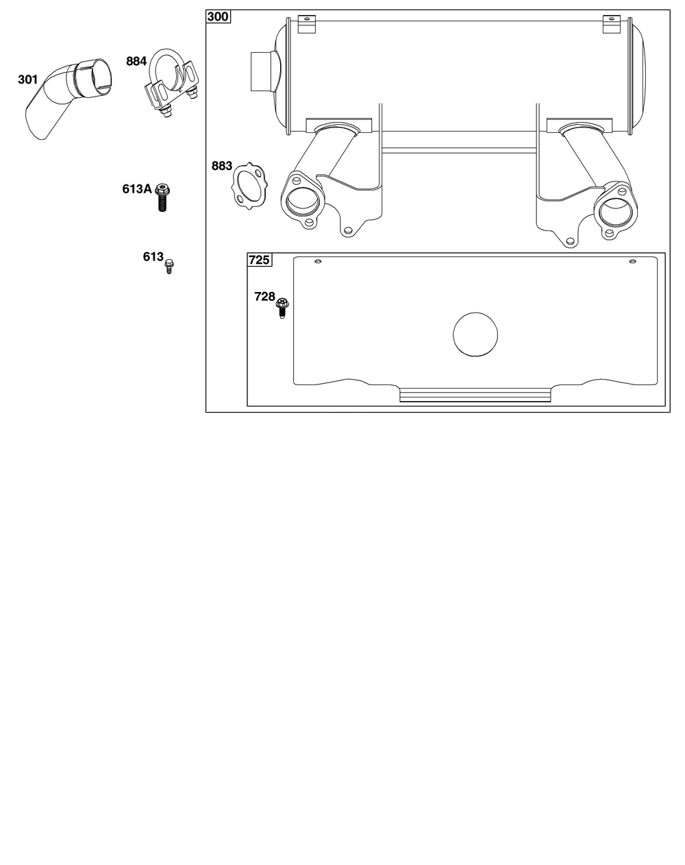 Exhaust Group Diagram and Parts List for 61E377-0156-J1 400000 - 699999 Briggs and Stratton Engine